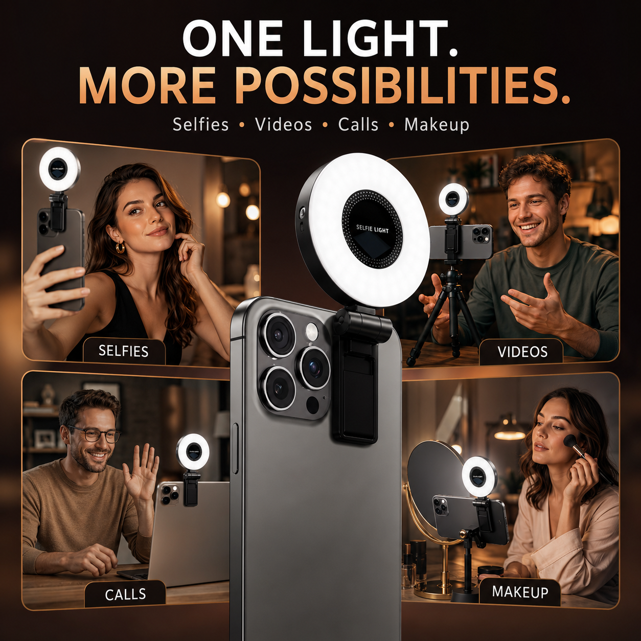 VoxorAI M28 Noir Éclairage d’appoint pour égoportraits, miroir avec fixation magnétique. Qualité IRC 95+, bande lumineuse LED 360° et miroir en un. Compatible avec iPhone/Android