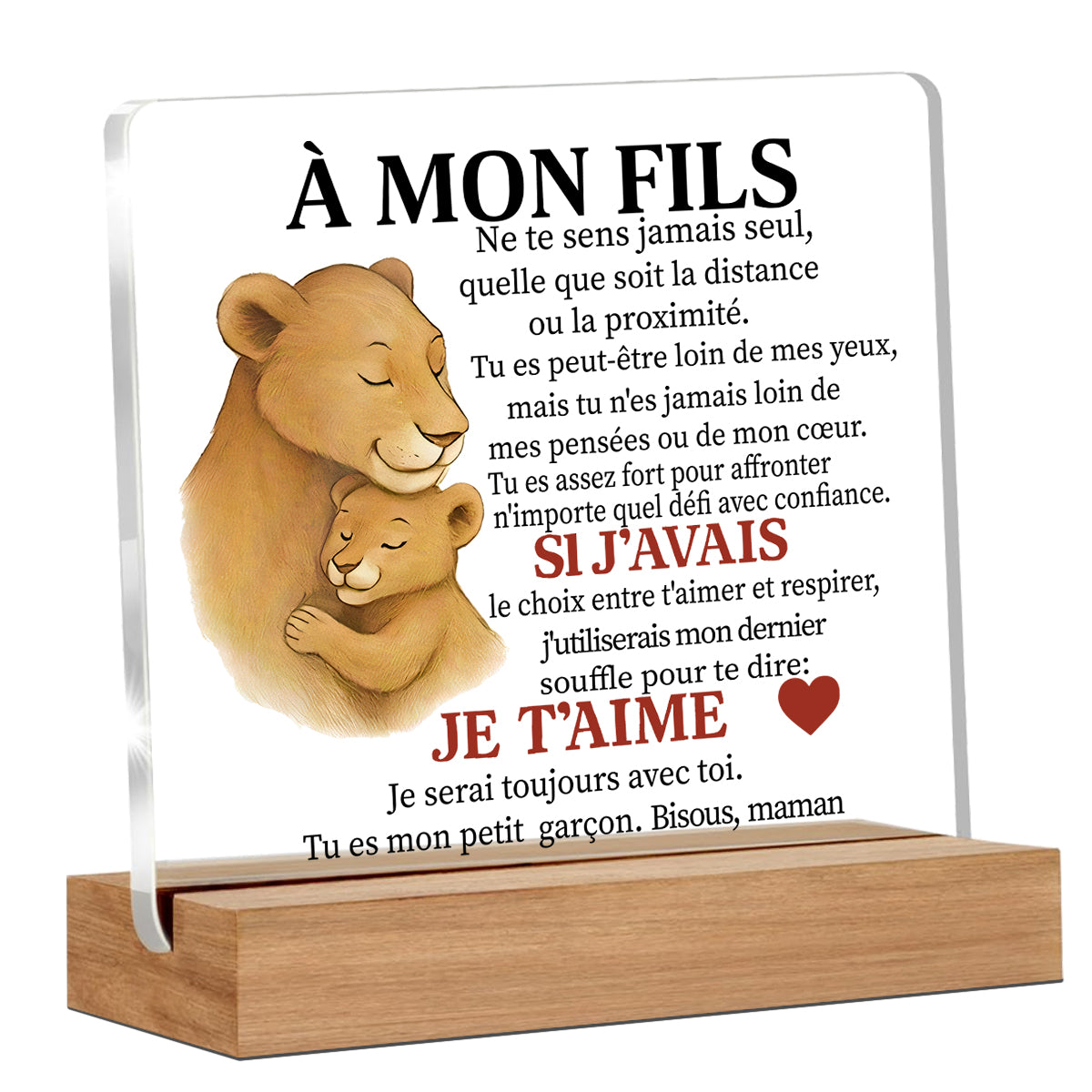 Alphynix 1 pc plaque mère-fils française, "MON FILS" cadeau en acrylique avec motif lionne et lionceau