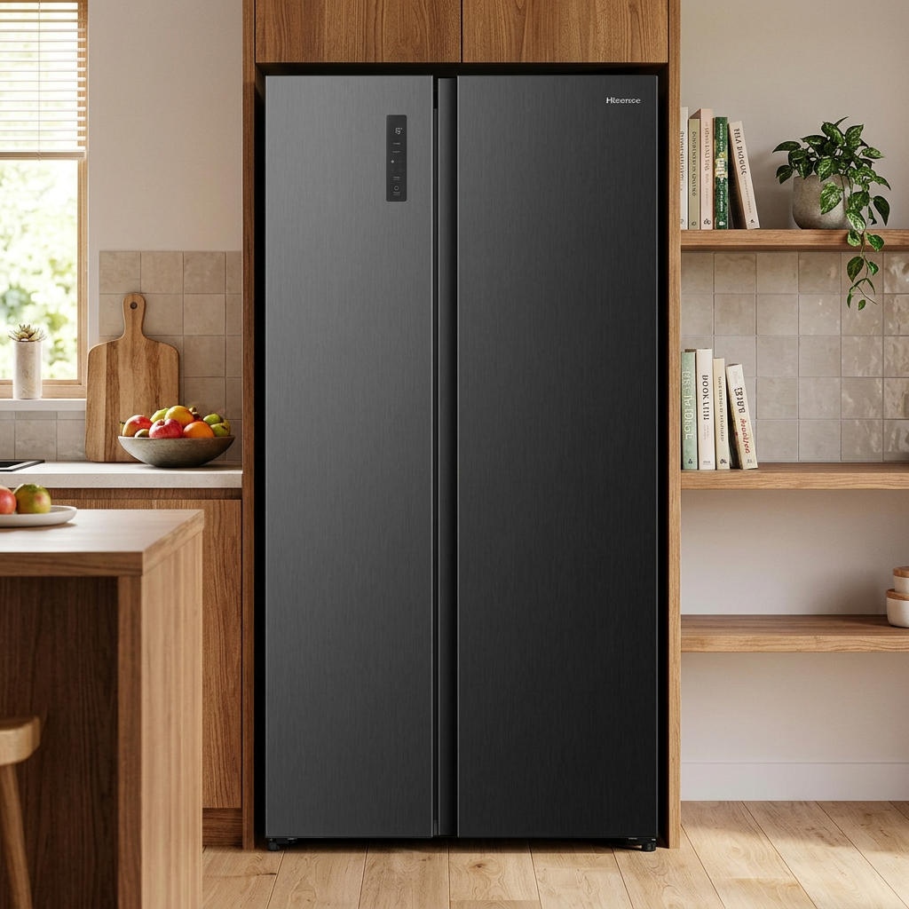 Hisense RS3P558NEFD 544 L Réfrigérateur-Congélateur Américain Side-by-Side – Total No Frost, Multi Air Flow, Distributeur d'Eau et de Glace, Noir
