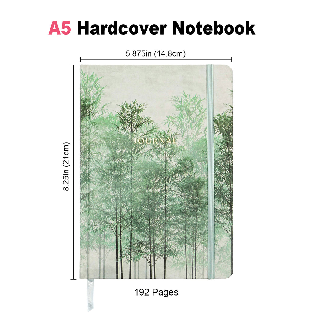Jubiluu Carnet à couverture rigide en tissu, format A5, ligné, 96 feuilles intérieures, papier offset 100 g/m², marque‑page et élastique, coloris crème classique, pour écrire, l’école