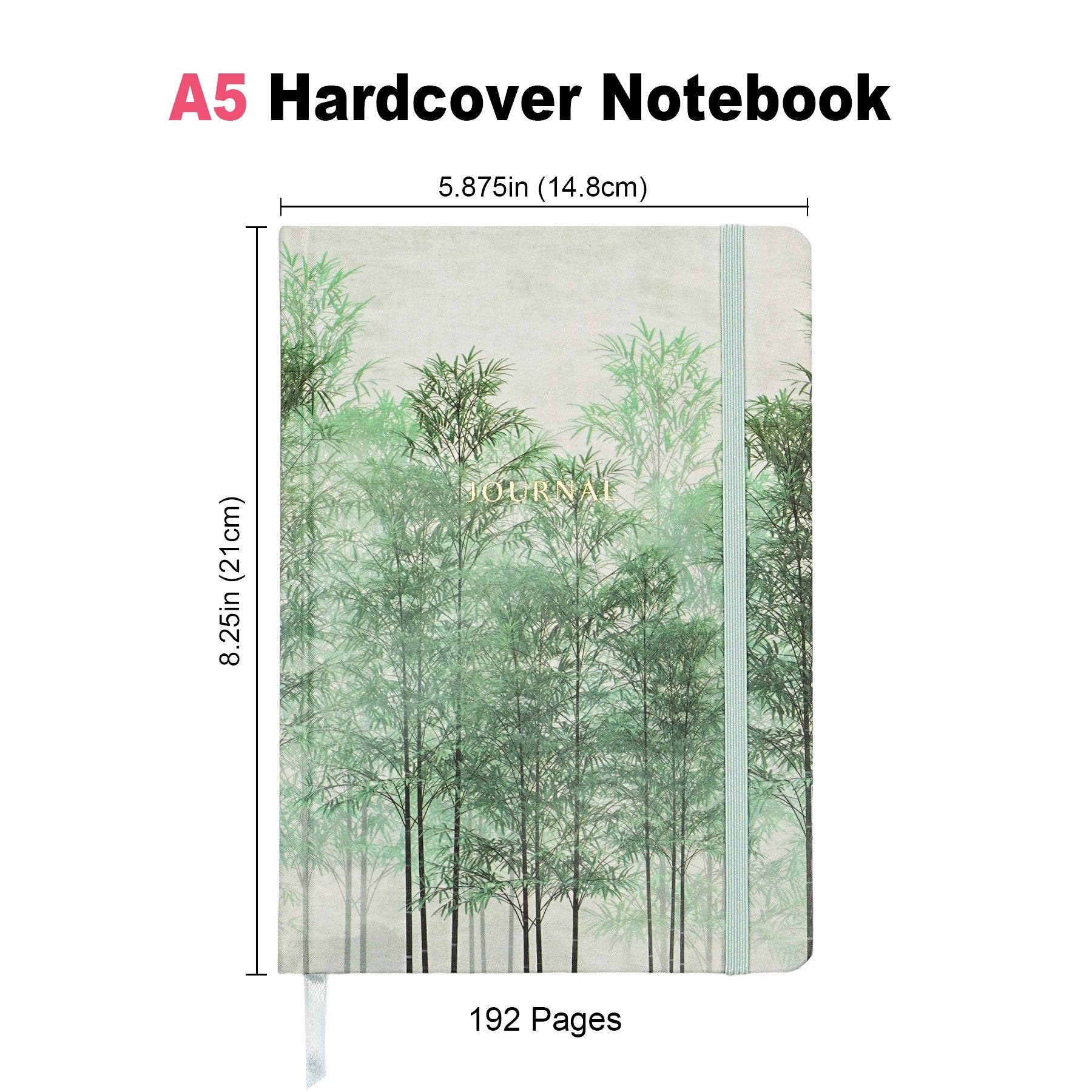 Jubiluu Carnet à couverture rigide en tissu, format A5, ligné, 96 feuilles intérieures, papier offset 100 g/m², marque‑page et élastique, coloris crème classique, pour écrire, l’école