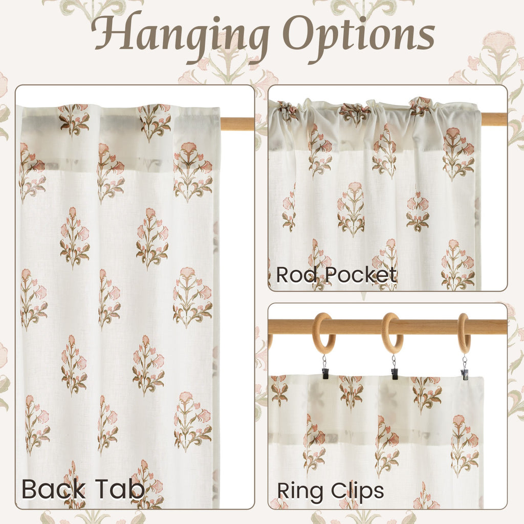PONY DANCE Rideaux floraux à œillets arrière et poche pour tringle, rideaux de fenêtre imprimé botanique style maison de campagne pour salon chambre, 2 panneaux, l 132 x L 245 cm, rose mandarine