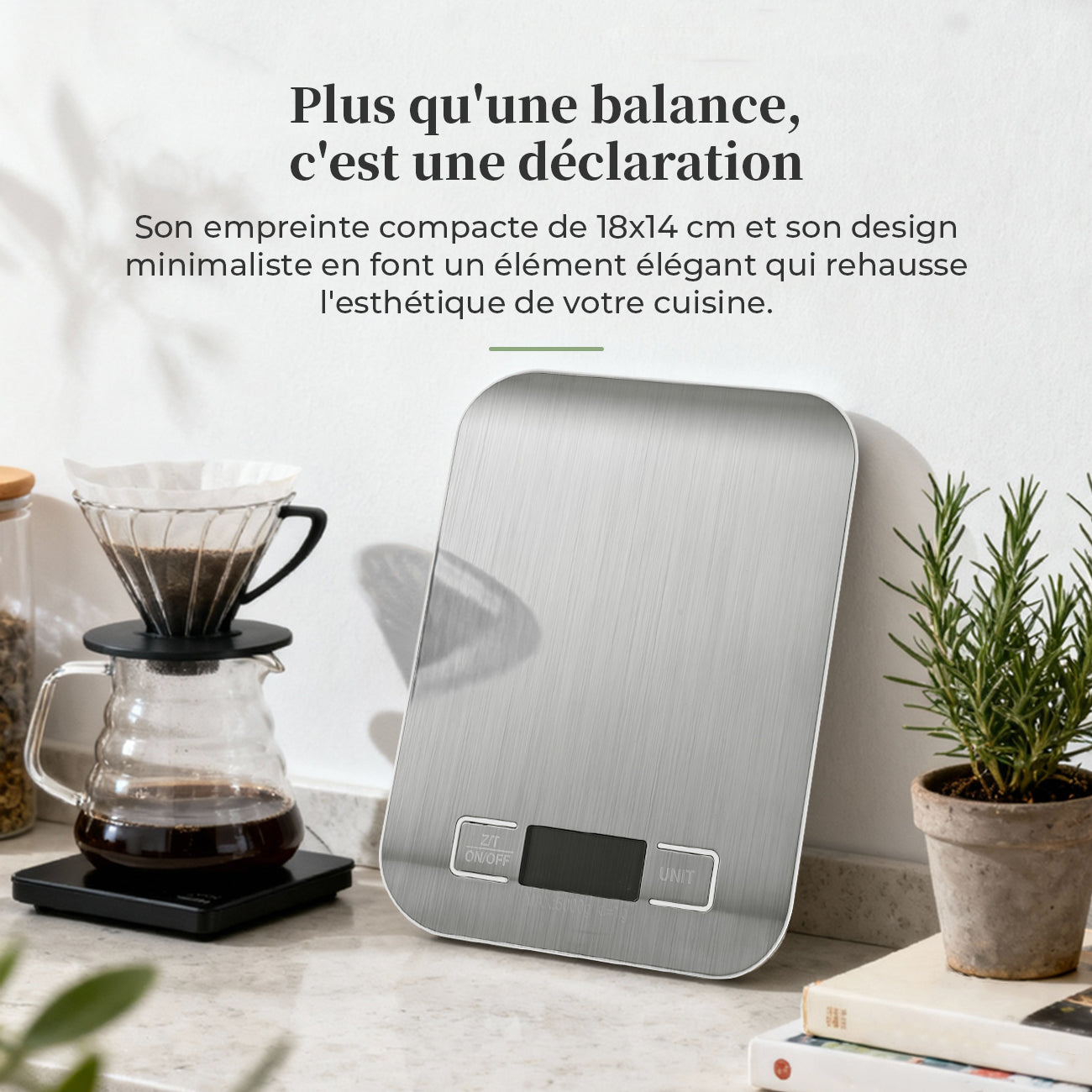 Balance de cuisine électronique Vivreal CFC-03White, capacité de 5 kg/précision de 1 g, commutation multi-unités, panneau anti-empreintes digitales en acier inoxydable, pour une utilisation en cuisine, blanc