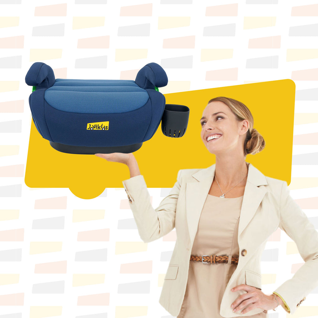 Jovikids OHHO +ISOFIX ECE R129 Siège auto rehausseur pour enfants de 15–36 kg avec rembourrage en tissu épaissi et porte-gobelet, facile à nettoyer - Bleu océan