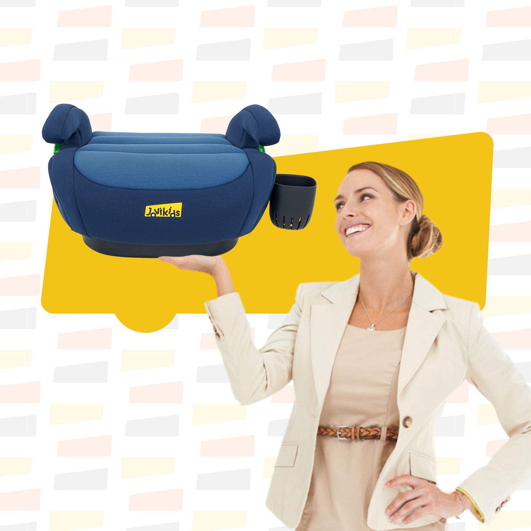 Jovikids OHHO +ISOFIX ECE R129 Siège auto rehausseur pour enfants de 15–36 kg avec rembourrage en tissu épaissi et porte-gobelet, facile à nettoyer - Bleu océan