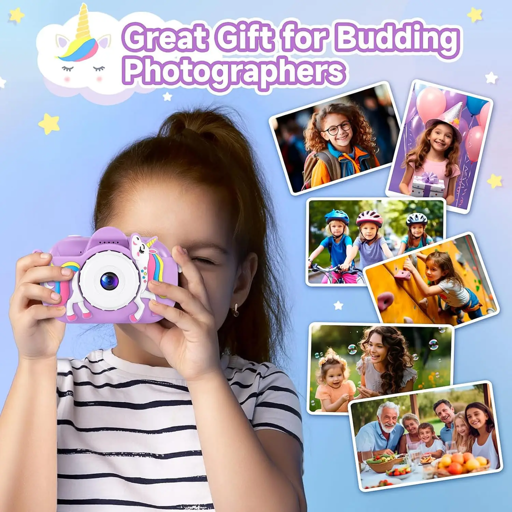 Songdian Appareil photo pour enfants avec housse souple motif dessin animé, meilleur cadeau de Noël, d'anniversaire et de fête pour enfants - Violet