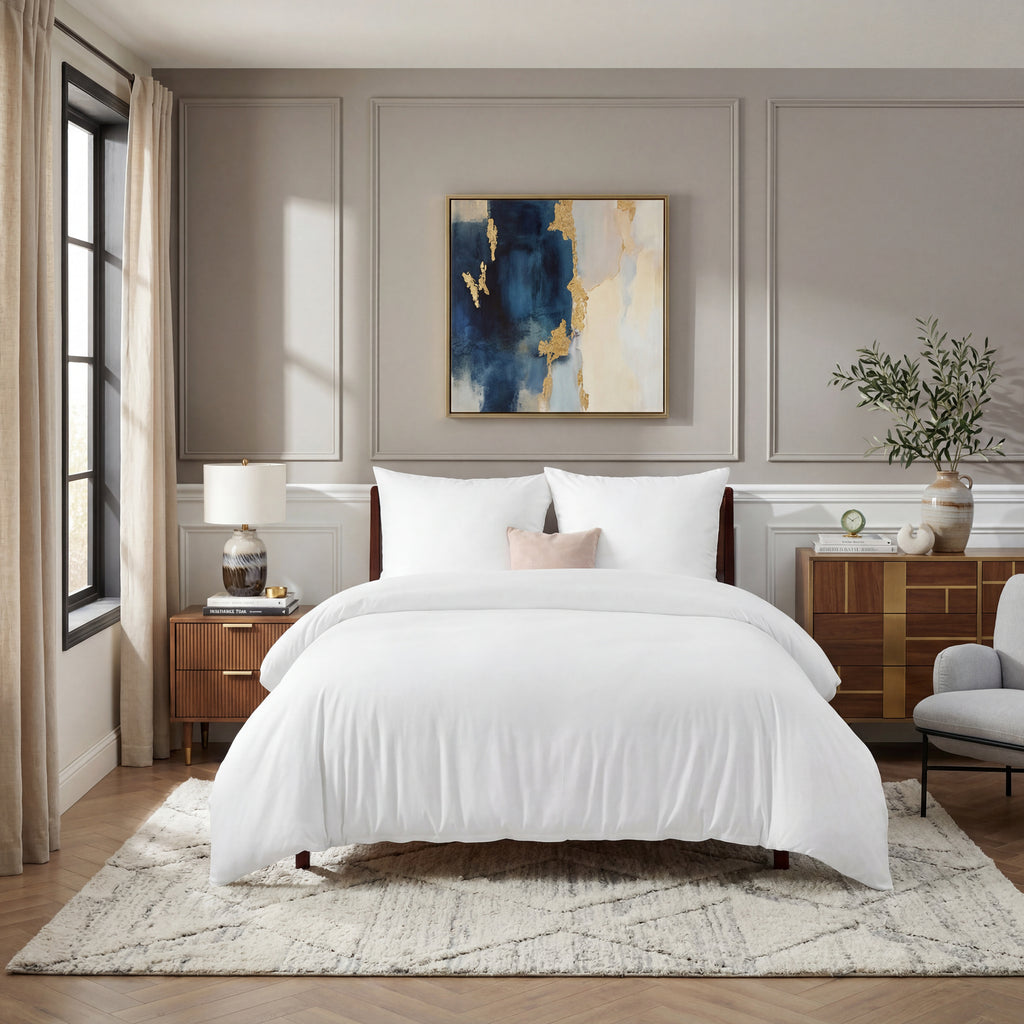Parure de lit 4 pièces - 135 x 200 cm - Blanc - Avec 2 taies d'oreiller de 80 x 80 cm - En microfibre avec fermeture éclair, 90 % polyester