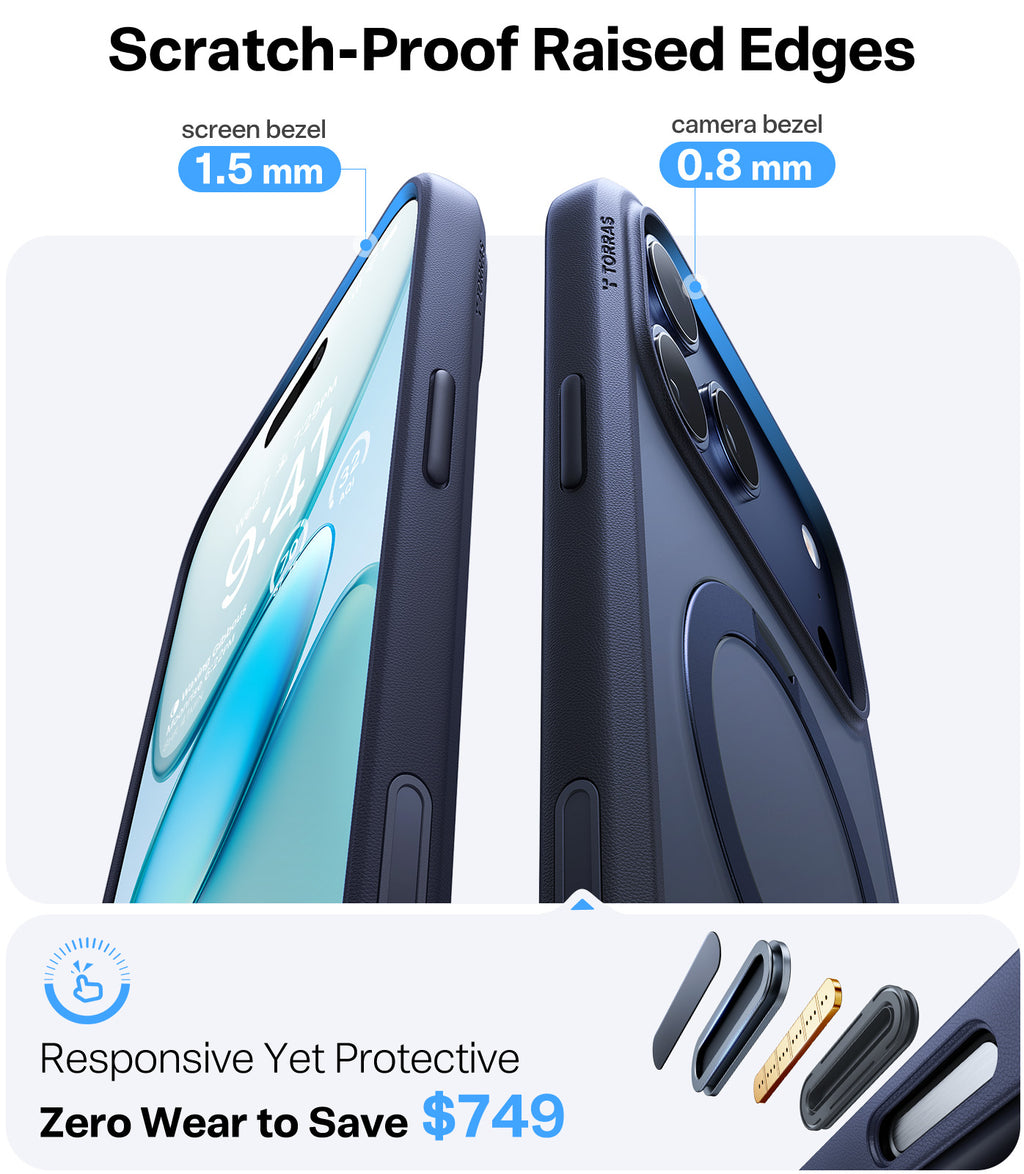 TORRAS Ostand Série Spin pour Coque iPhone 17 Pro , [Finition Mate Antidérapante et Anti-traces de Doigts] - Bleu Marine