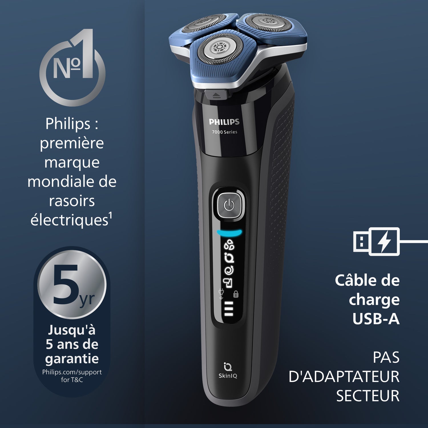 Philips Series 7000 S7887/55 Rasoir électrique avec revêtement Nano SkinGlide, lames SteelPrecision, capteur Motion Control, Quick Clean Pod, tondeuse rétractable - Bleu