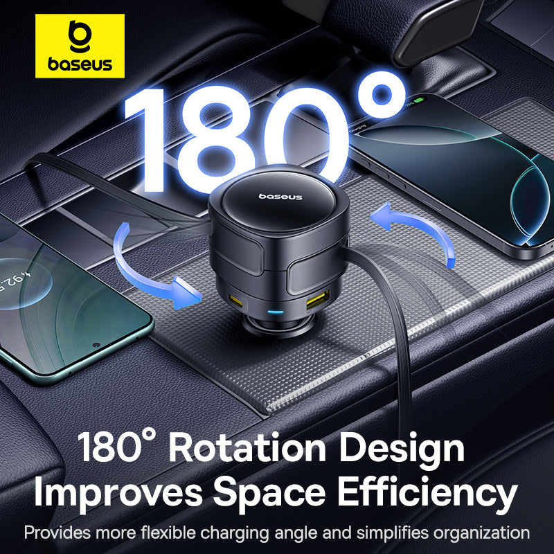 Baseus Plaisir de voyage Max chargeur de voiture version double câble + double port (C+L)+(U+C) 90W noir interstellaire