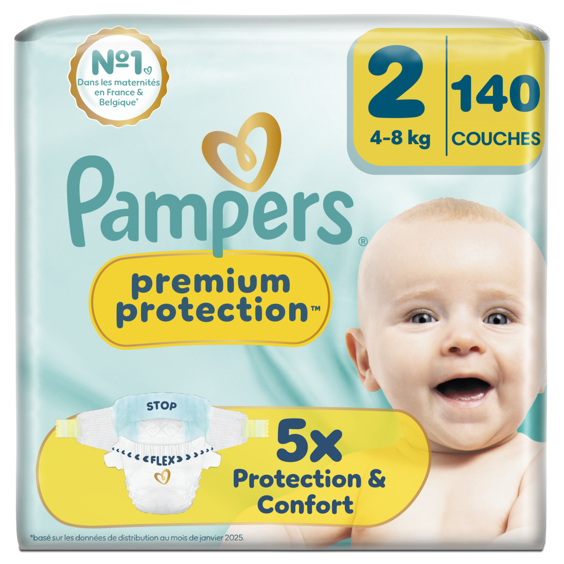 Pampers Premium Protection, Taille 2, 140 Couches, 4-8 kg, Notre #1 Pour La Protection De La Peau Et La Protection Contre Les Fuites