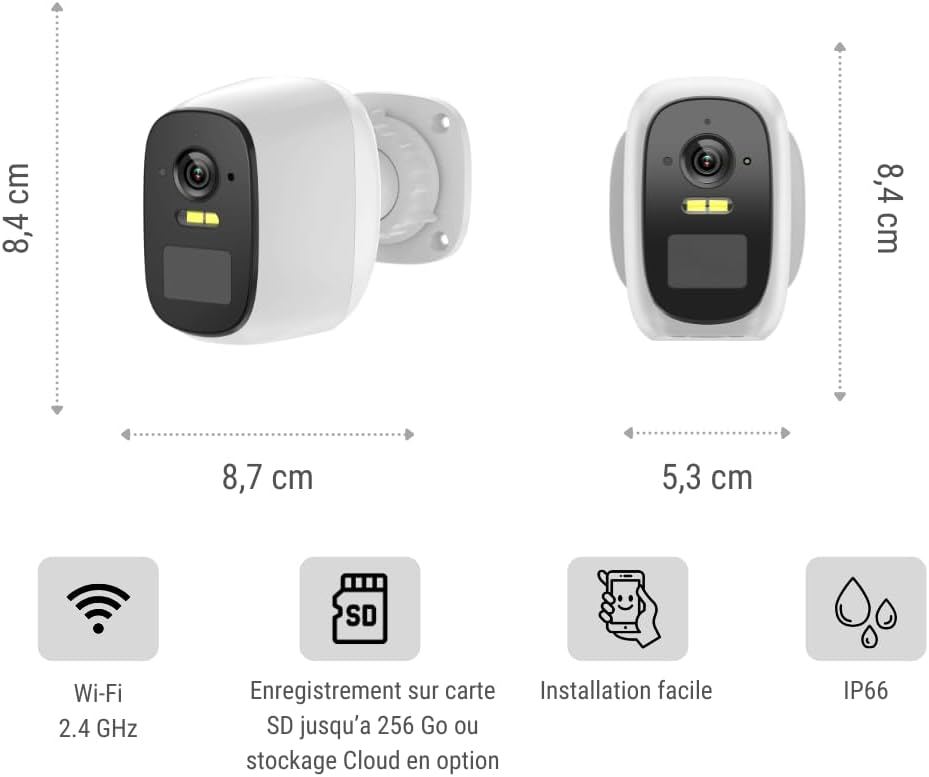 Konyks Camini Air SE Caméra de Surveillance d'extérieur sans fil, Wi-Fi, IP65, batterie 5200 mAh, Blanc