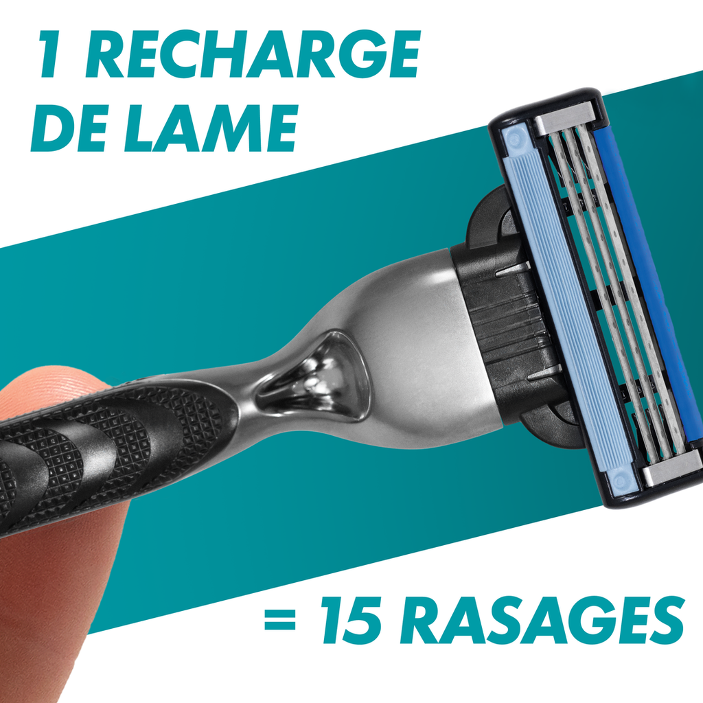 Gillette Rasoir Homme Mach 3, avec 3 Recharges, Noir | Manche Réutilisable, Cartouche à 3 Lames en Acier Inoxydable, Bande Lubrifiante, 1 Recharge Jusqu’à 15 Rasages