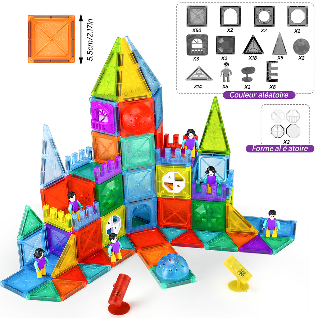 Tokky Blocs de Tuiles Magnétiques Transparents 3D 126 Pièces Piste de Bille Roulante Lumineuse STEM Jouets d'Assemblage Éducatifs Matériau de Sécurité ABS Magnétique Fort Ensemble de