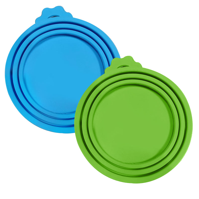 Vilscijon Lot de 2 pièces : ouvre-boîte pour boîtes de nourriture pour chat en forme de patte et couvercles de conservation - Bleu + Vert