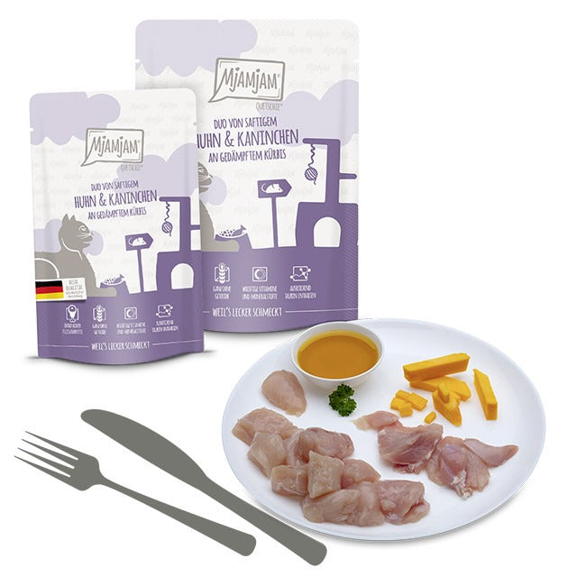 [Peut être servi frais pour l'été] MjAMjAM Duo Quetschie Nourriture humide pour chat poulet lapin citrouille 300 g x 6