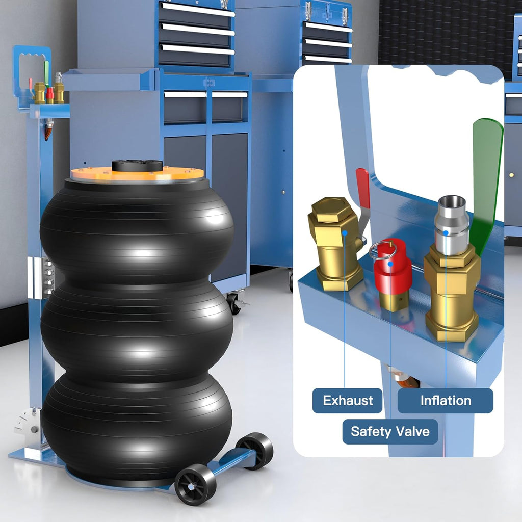LARBANKE Cric pneumatique à coussin d'air triple 5 T - Capacité 11 000 lb, poignée amovible