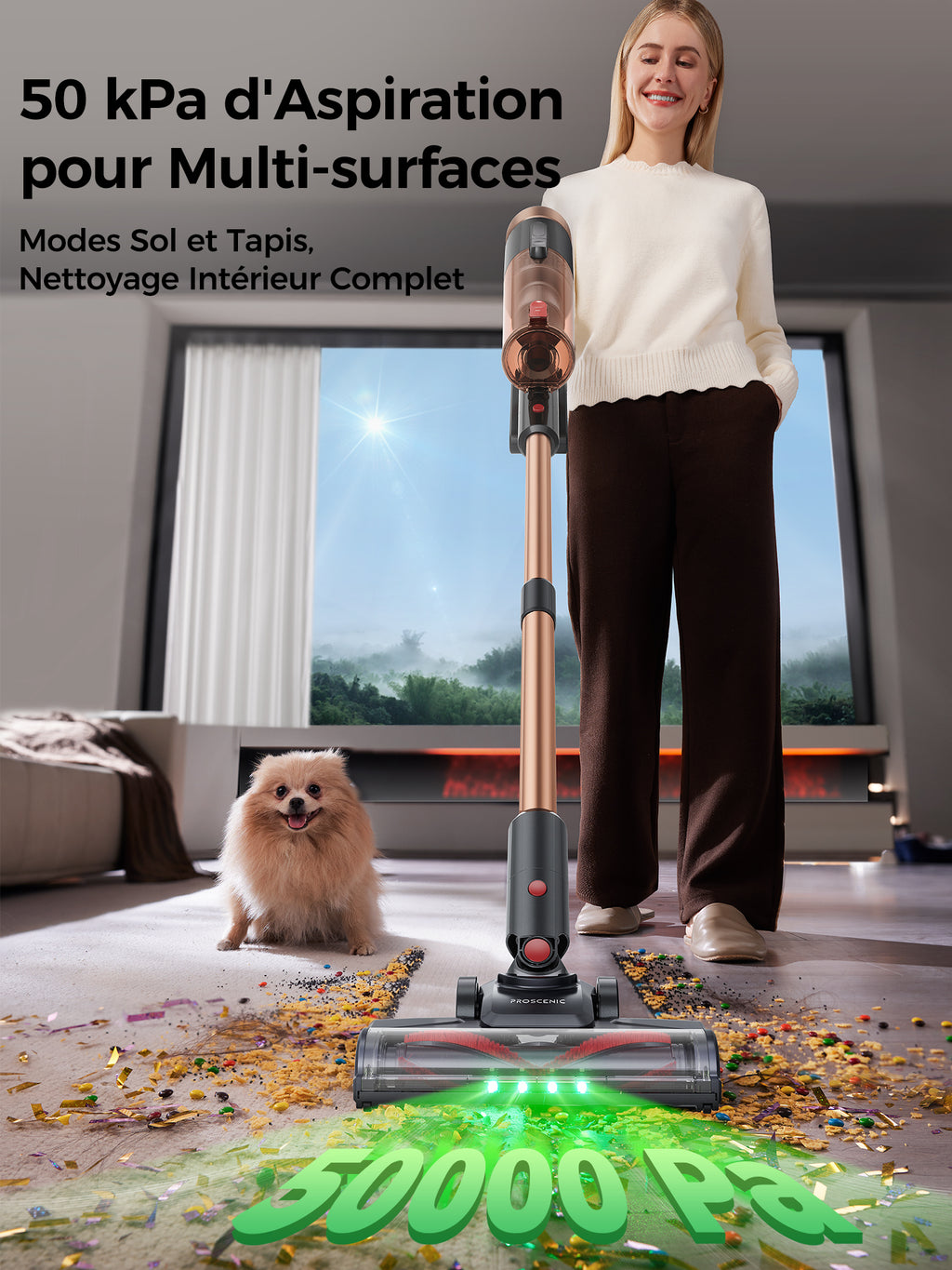 PII Ultra aspirateur sans fil, 550 W/55 kPa 50 min aspirateur puissant sans fil autoportant, aspirateur balai avec support mural, anti-emmêlement, manche télescopique réglable