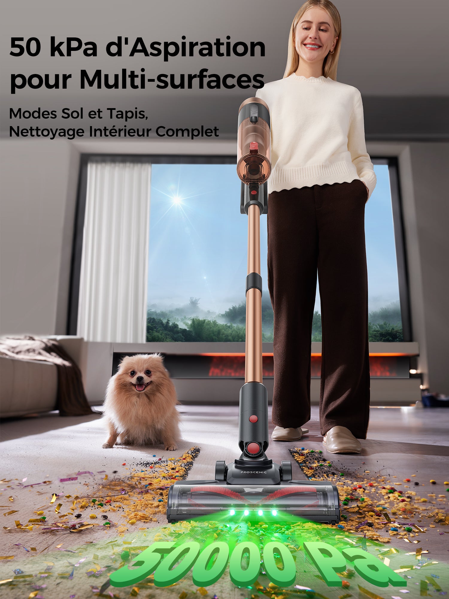 PII Ultra aspirateur sans fil, 550 W/55 kPa 50 min aspirateur puissant sans fil autoportant, aspirateur balai avec support mural, anti-emmêlement, manche télescopique réglable