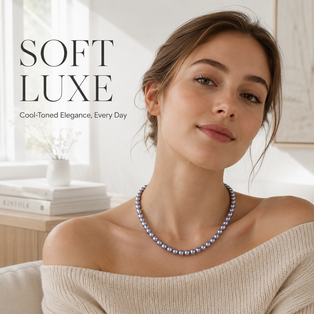 Collier de perles VoxorAI XL24 10 mm - Collier de perles haut de gamme, luxueux et polyvalent, de couleur gris foncé.