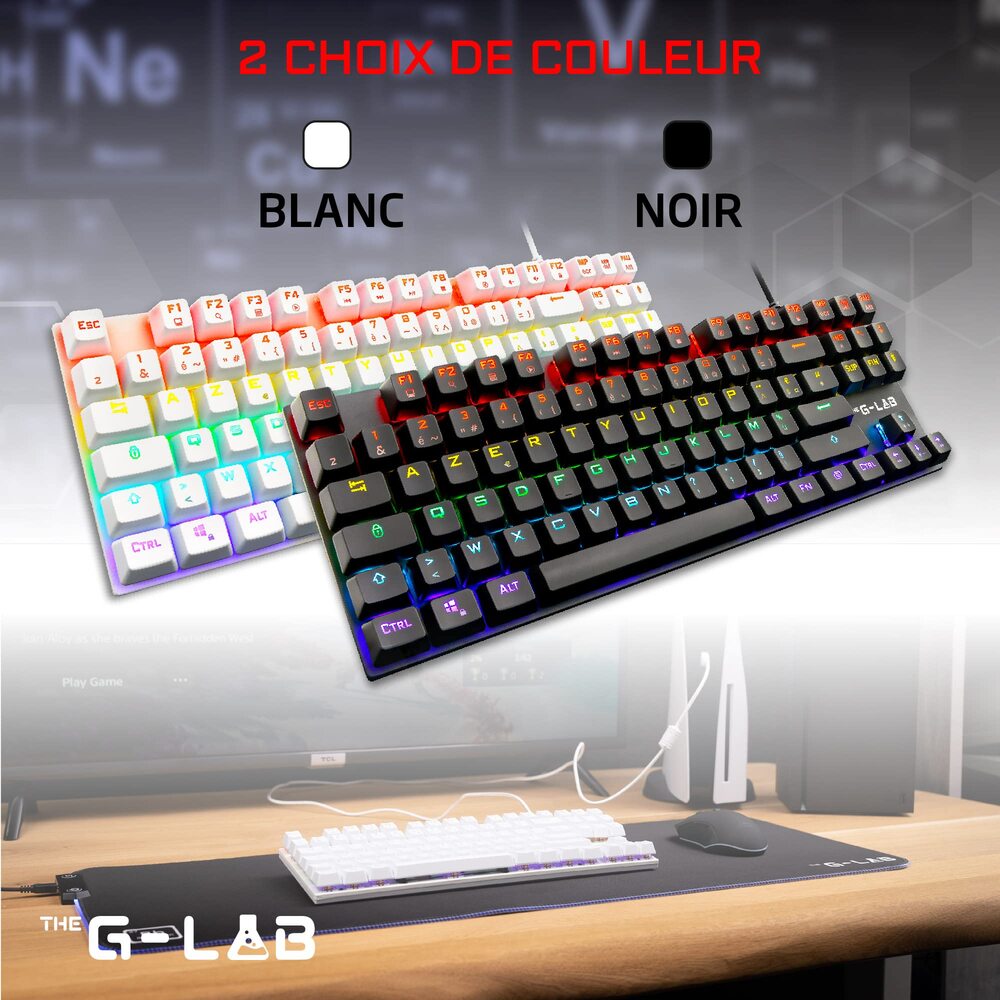 THE G-LAB Keyz Mercury Clavier Gaming Mécanique Switch Rouge Filaire RGB TKL - AZERTY - Noir