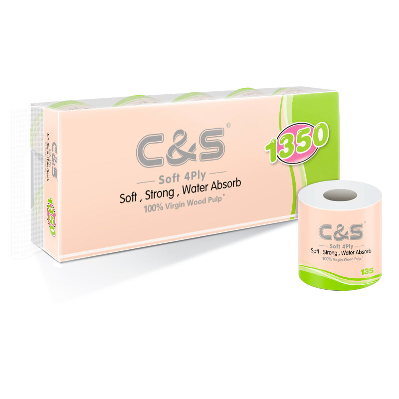 C&S Papier toilette, 4 épaisseurs, 135 g, 10 rouleaux, doux, durable, format familial économique