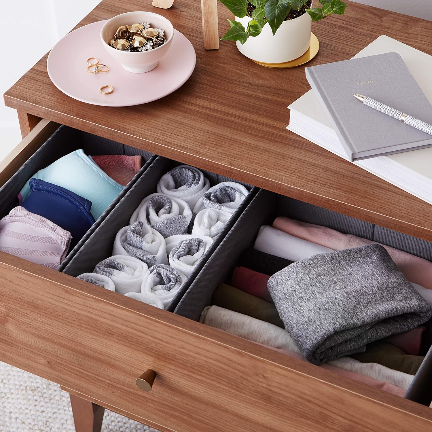 ANQI Organisateurs de tiroir en tissu pour chaussettes et sous-vêtements, lot de 6, gris, offre de Nouvel An, idées cadeaux phares