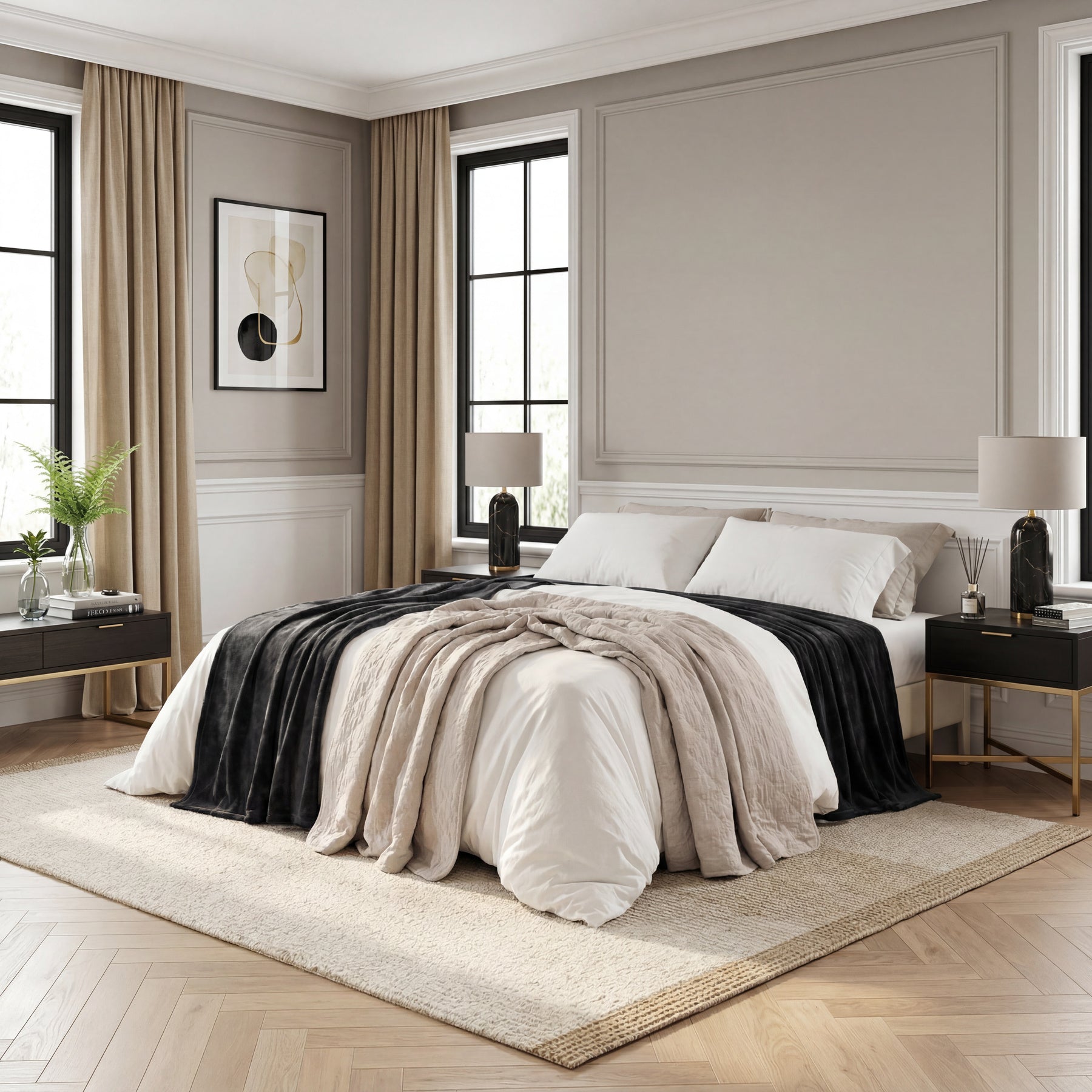 Plaid Polaire Couverture Canapé - Douillette en Microfibre en Flanelle, Douce et Chaude, Jeté de Canapé Grande Taille, XL 150 x 200 cm, Noir, 90% Polyester