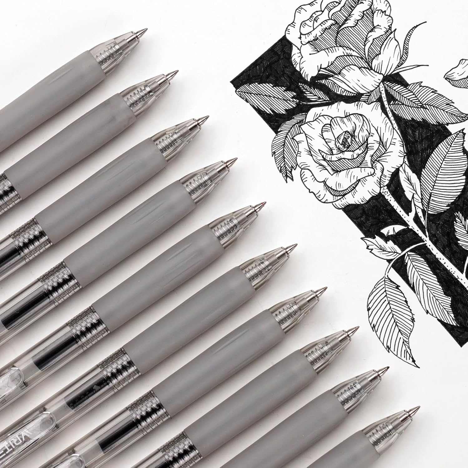 WRITECH Lot de 10 stylos rétractables à encre gel noire - 0,7 mm