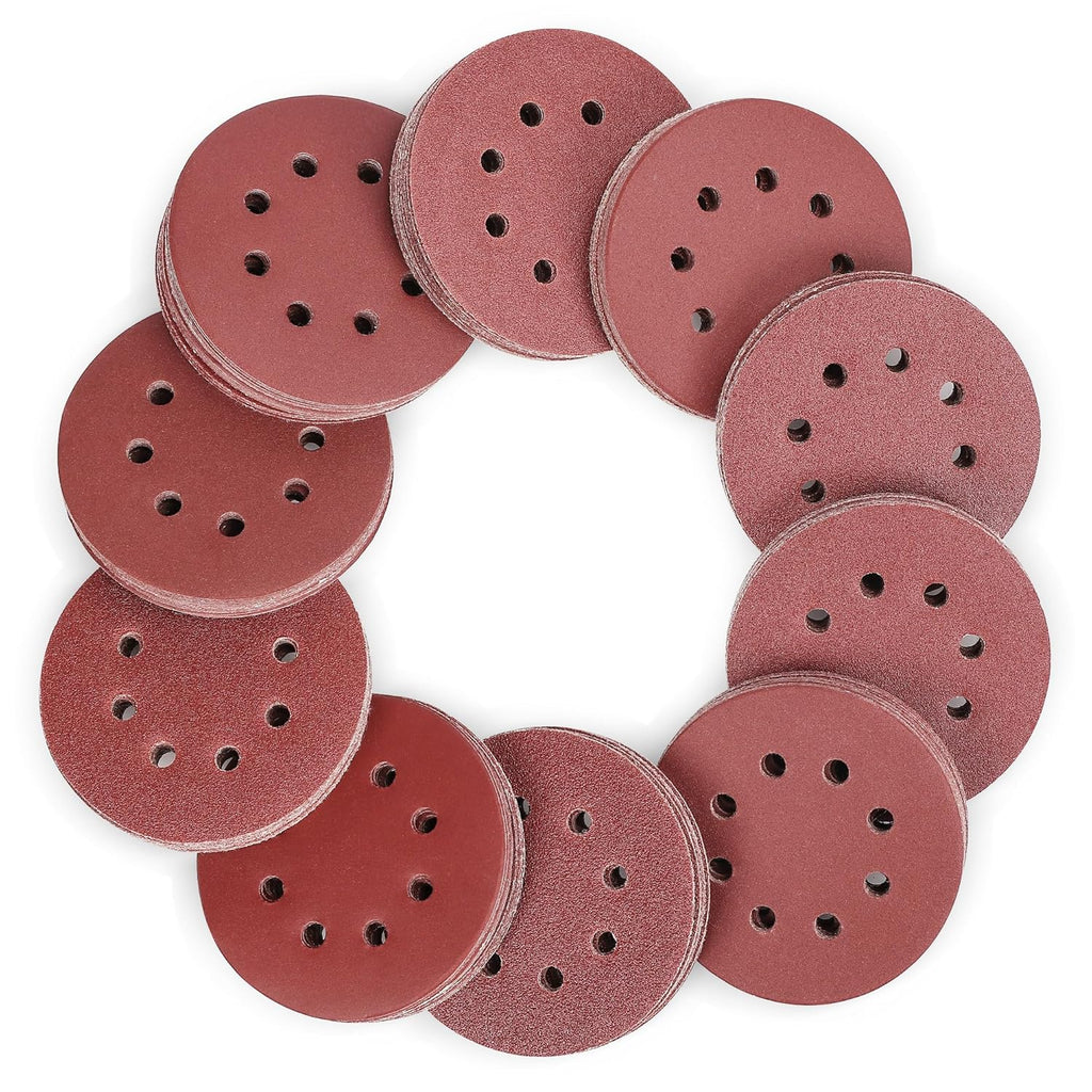WORKPRO disques abrasifs auto-agrippants 150 pièces, diamètre 125mm, grain mixte 60-600, 8 trous, adaptés aux ponceuses orbitales