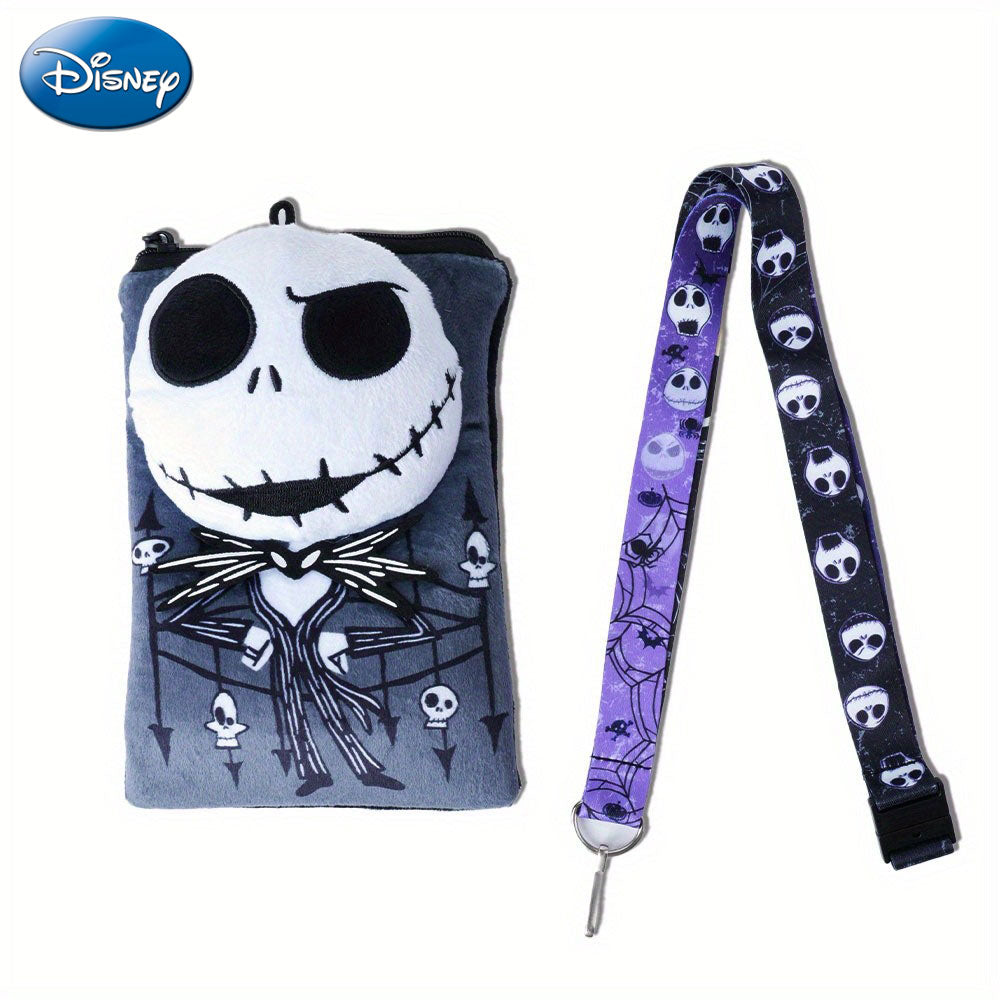 DISNEY 1 pièce Porte-cartes Jack Skellington en peluche L'étrange Noël de Monsieur Jack avec tour de cou, sous licence officielle, Accessoires de cosplay Ville d'Halloween