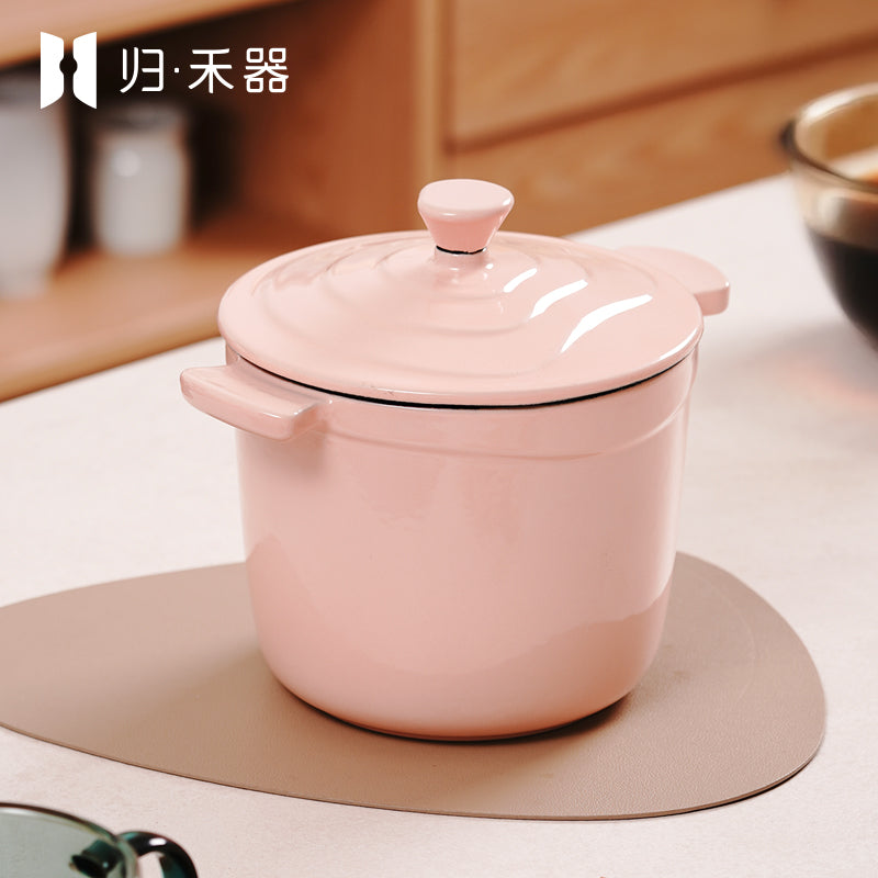 Pot pour aliments pour bébés en fonte émaillée, mini faitout multifonction pour 1 personne pour bouillie et soupe, compatible avec les plaques à induction, hot pot pour 1 personne