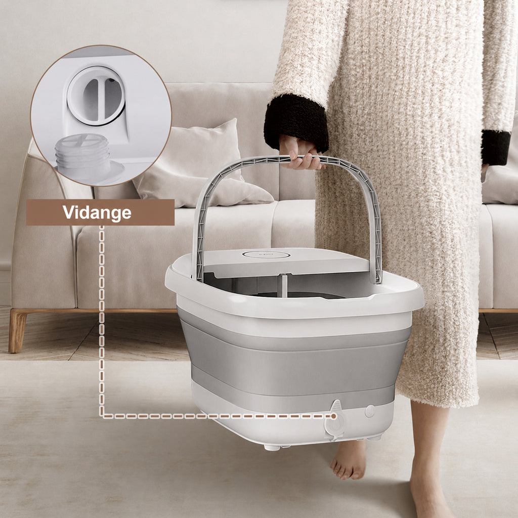 KASJ T5-A Spa de pieds massant portable pliable – chaleur, bulles et lumière rouge, massage à 6 rouleaux avec orifice de vidange pour relaxation à domicile
