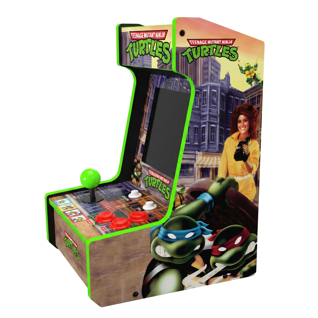 Arcade1Up Ninja Turtles Countercade Console de Table - sous Licence Officielle - Écran LCD 8 Pouces - Double Jeu Intégré - Panneau Lumineux Multicolore