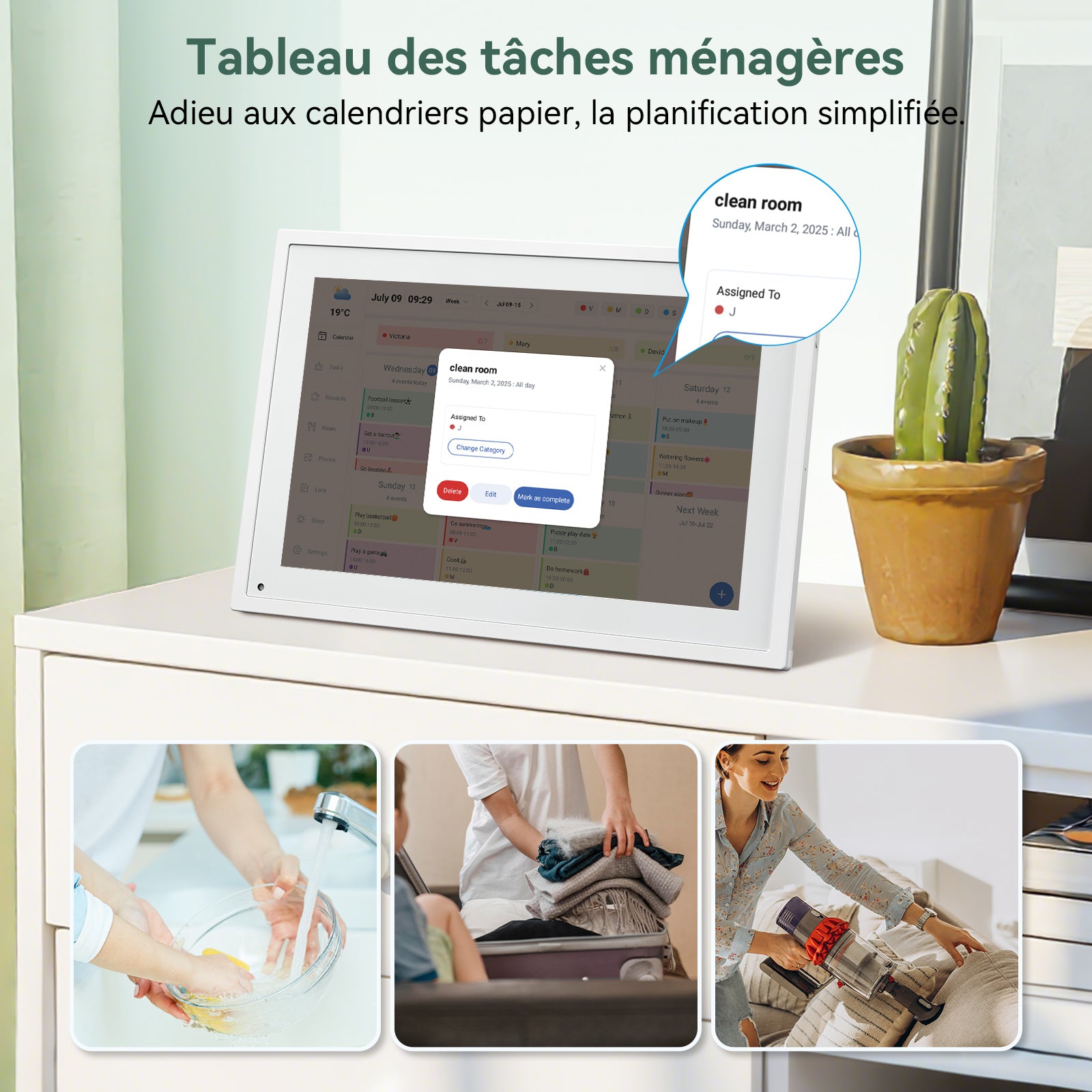 Calendrier Numérique WIFI TABWEE P10 - Cadre Photo Numérique 10,1", Tableau de Planification Électronique pour Famille et Réunions