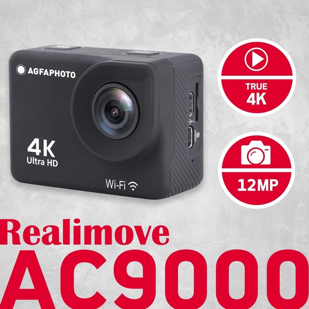 AGFAPHOTO Caméra d'action 4K grand-angle 170 ° avec caisson étanche et accessoires
