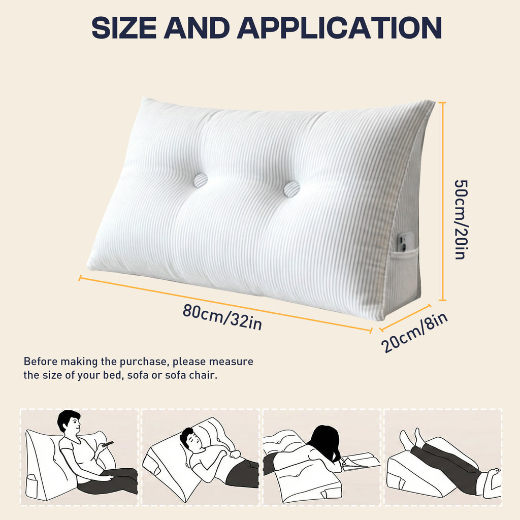 LeBonsoir Coussin de soutien dorsal - Coussin de lecture pour lit et canapé, coussin en forme de prisme, coussin de dossier pour mur, coussin d’assise, coussin mural, housse lavable (blanc, 80 cm)