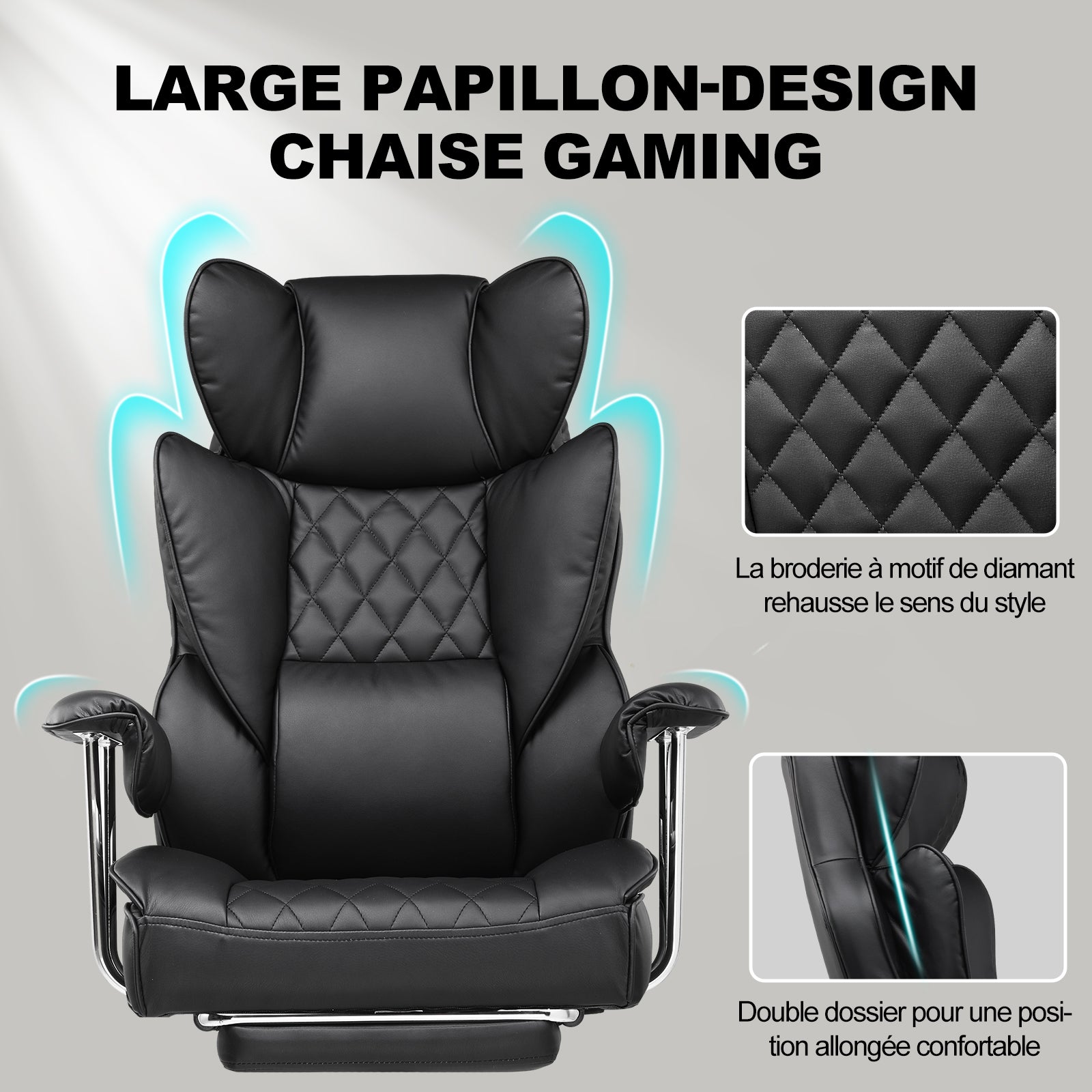 GTPLAYER Chaise Gaming - Fauteuil de Bureau Exécutif avec Repose-Pieds, Ergonomique, Dossier Haut, Support Lombaire, Inclinable, Pivotante, Robustesse Haute, Noir