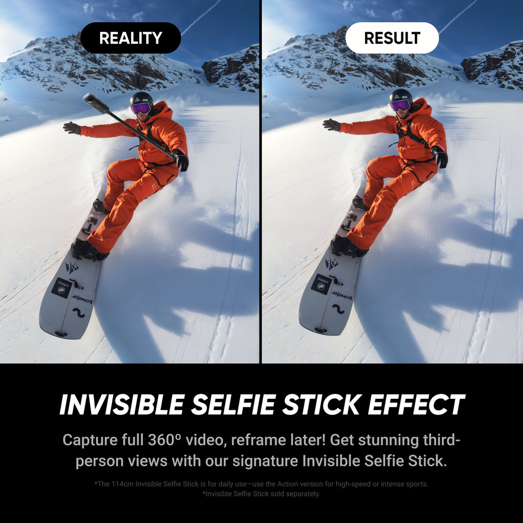 Insta360 X5 - Caméra d'action 360° 8K étanche, excellente performance en basse lumière, effet perche à selfie invisible, objectif remplaçable robuste, autonomie de 3 heures
