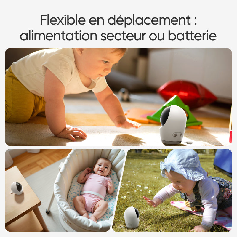 eufy Babyphone vidéo E21 avec caméra, 4K UHD, écran 5 pouces (720p), mode Wi‑Fi hybride, contrôle via application et appareil, fonction panoramique/inclinable, zoom 8x, caméra portable avec batterie