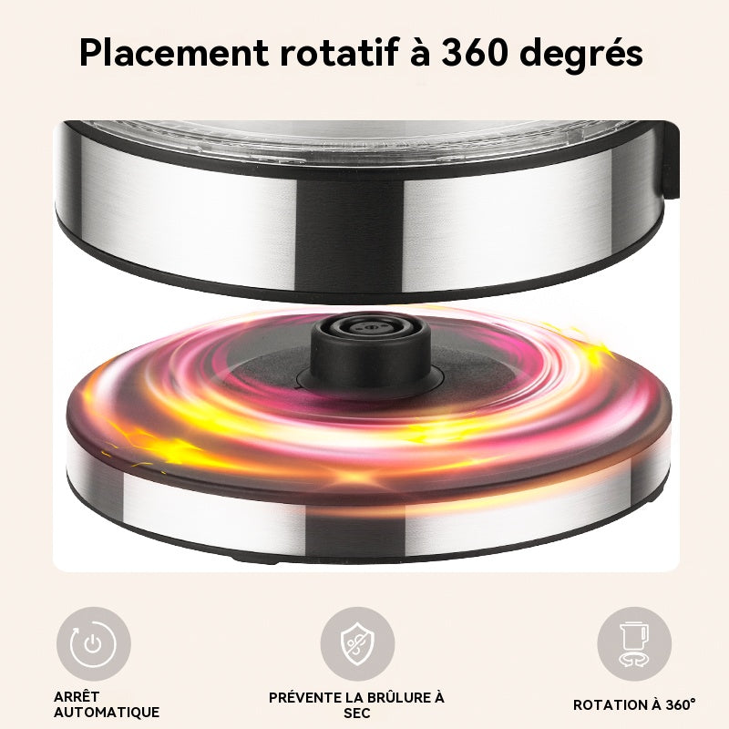 DSP Bouilloire électrique en verre 1,7 L, 2 200 W, ébullition rapide, base à 360°, éclairage LED (Modèle KK1273)
