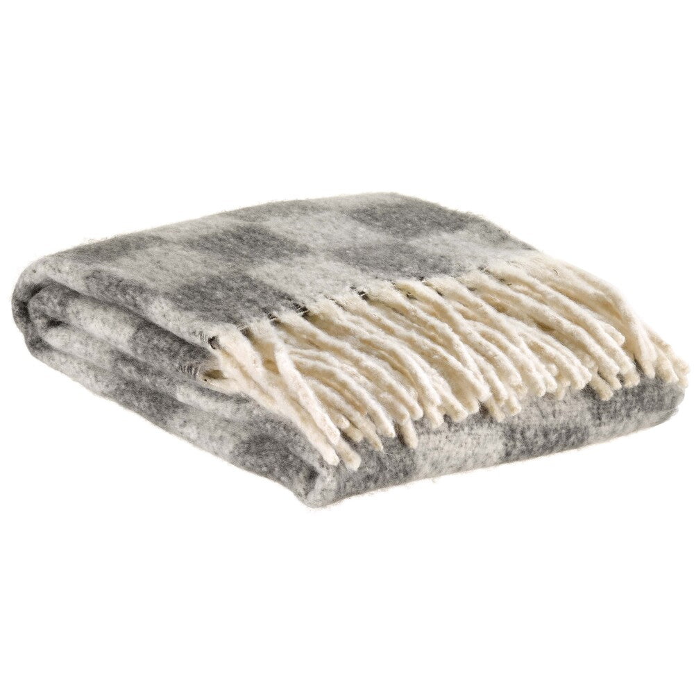 VIVARAISE Plaid recyclé Isabel damier ardoise - 130 x 160 cm