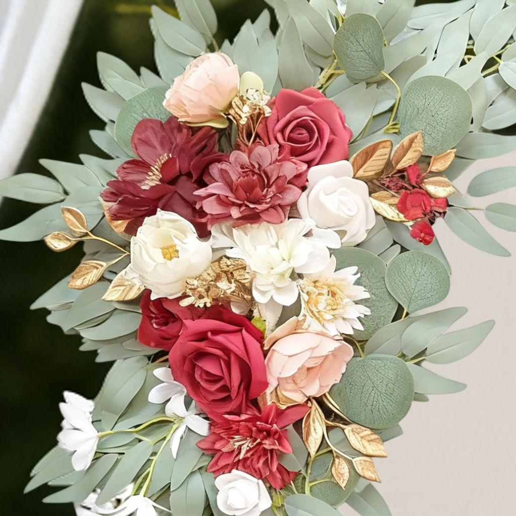 Wei's moment Fleurs d'arche de mariée (Lot de 1), Fleurs de mariée artificielles bordeaux pour décorations de panneaux d'accueil de mariage et fleurs d'arche pour cérémonie et