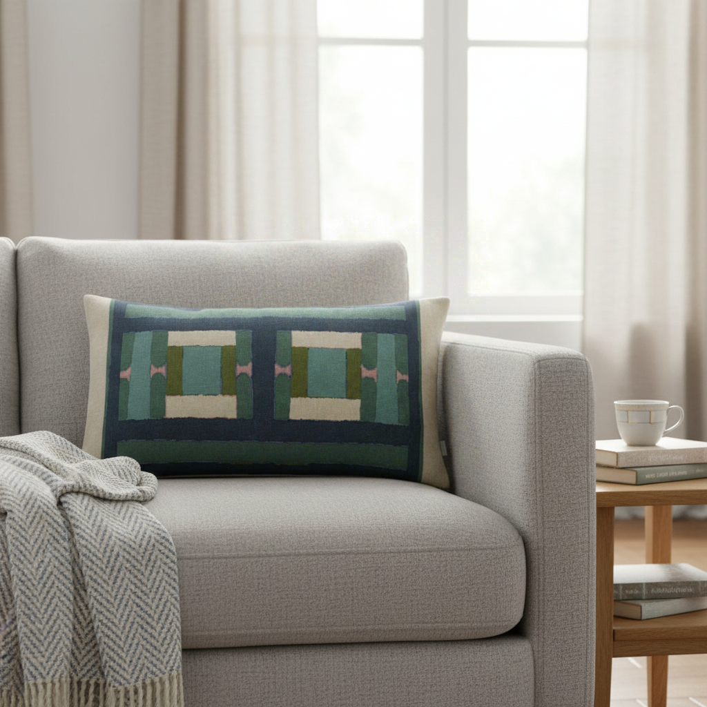 HOUSSE de COUSSIN IMPRIMEE TAHO VERT DE GRIS