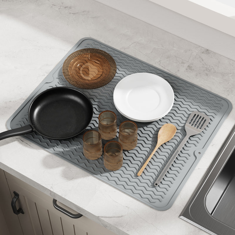 Vilscijon Tapis égouttoir pour plan de travail ou évier de cuisine, Grande taille - Gris