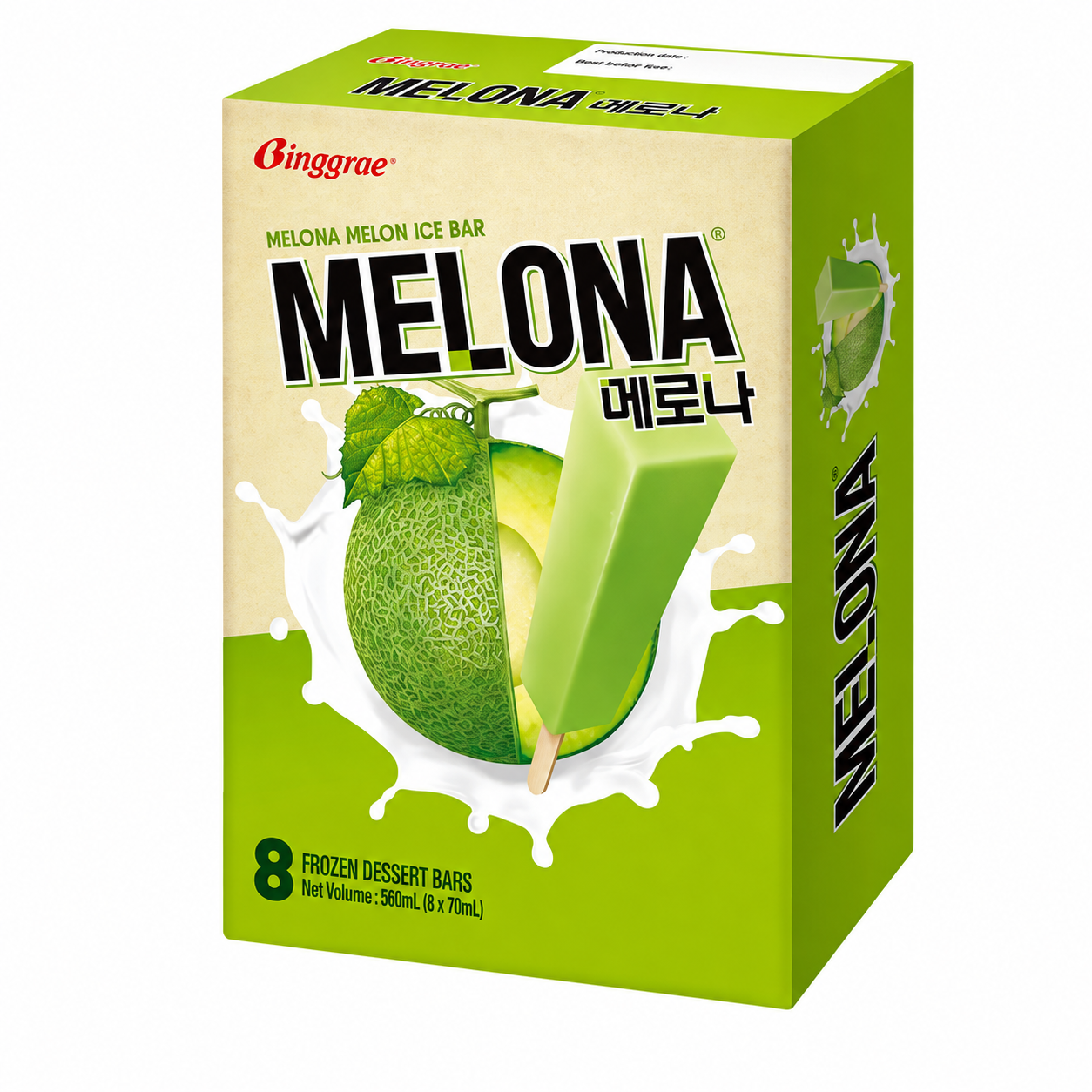 BINGGRAE Bâtonnets glacés Melona saveur melon - 8 x 70 ml