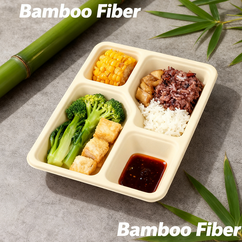 Plateau jetable en fibre de bambou Ruibamboo 23oz 4 compartiments – Lot de 50