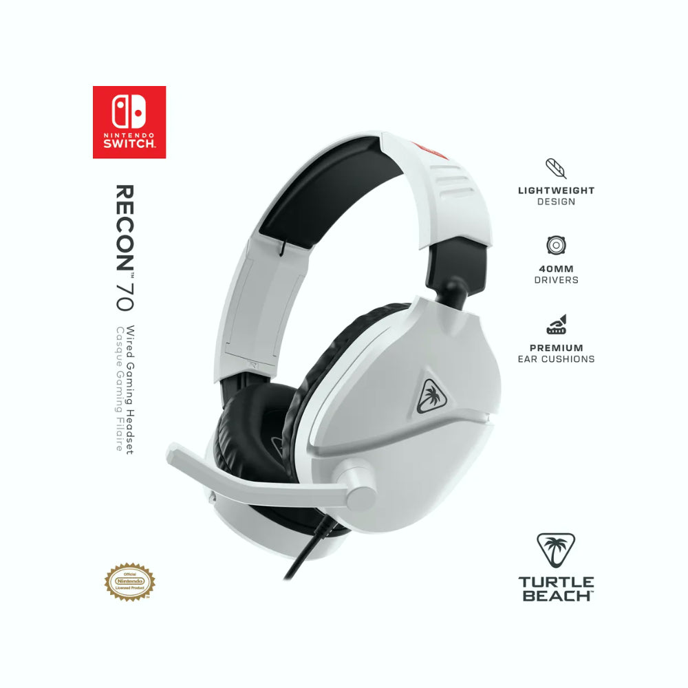 Turtle Beach Recon 70 Casque Gaming Filaire (Prise 3,5 mm) - Micro Flip-to-Mute - Nintendo Switch, Switch Lite, Switch OLED & Switch 2 - Blanc