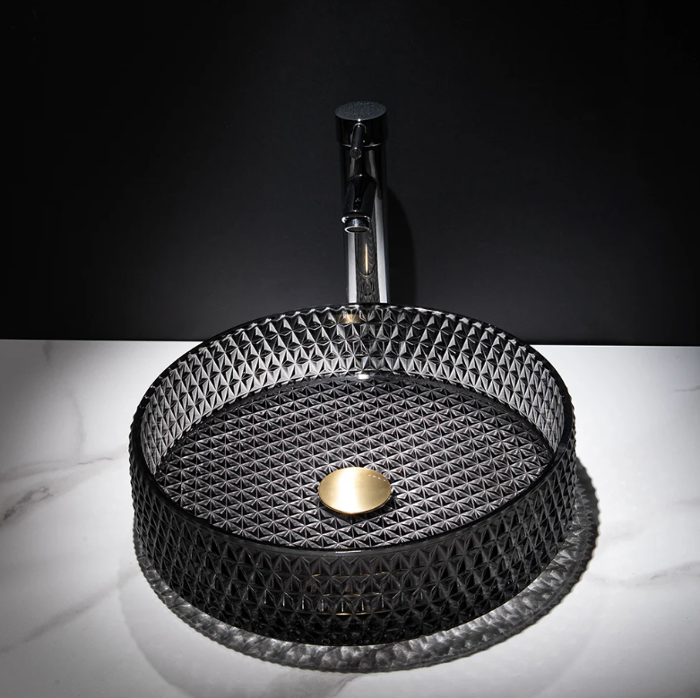 Homary Vasque de salle de bain sur plan transparente en forme de losange en verre cristal 390 mm - Noir