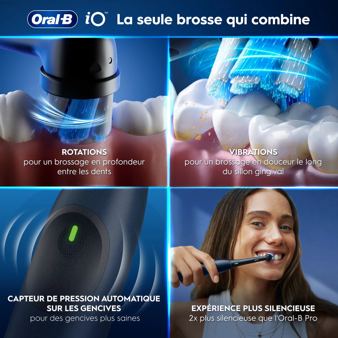 Oral-B iO2 Brosse à dents électrique bleue + têtes de brosse iO Gentle Care x6 | Pack complet de 2 ans